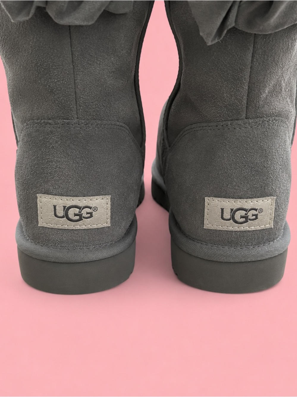 UGG Gray Winter Boots with Plush Lining and Bows - Picture 4 of 6